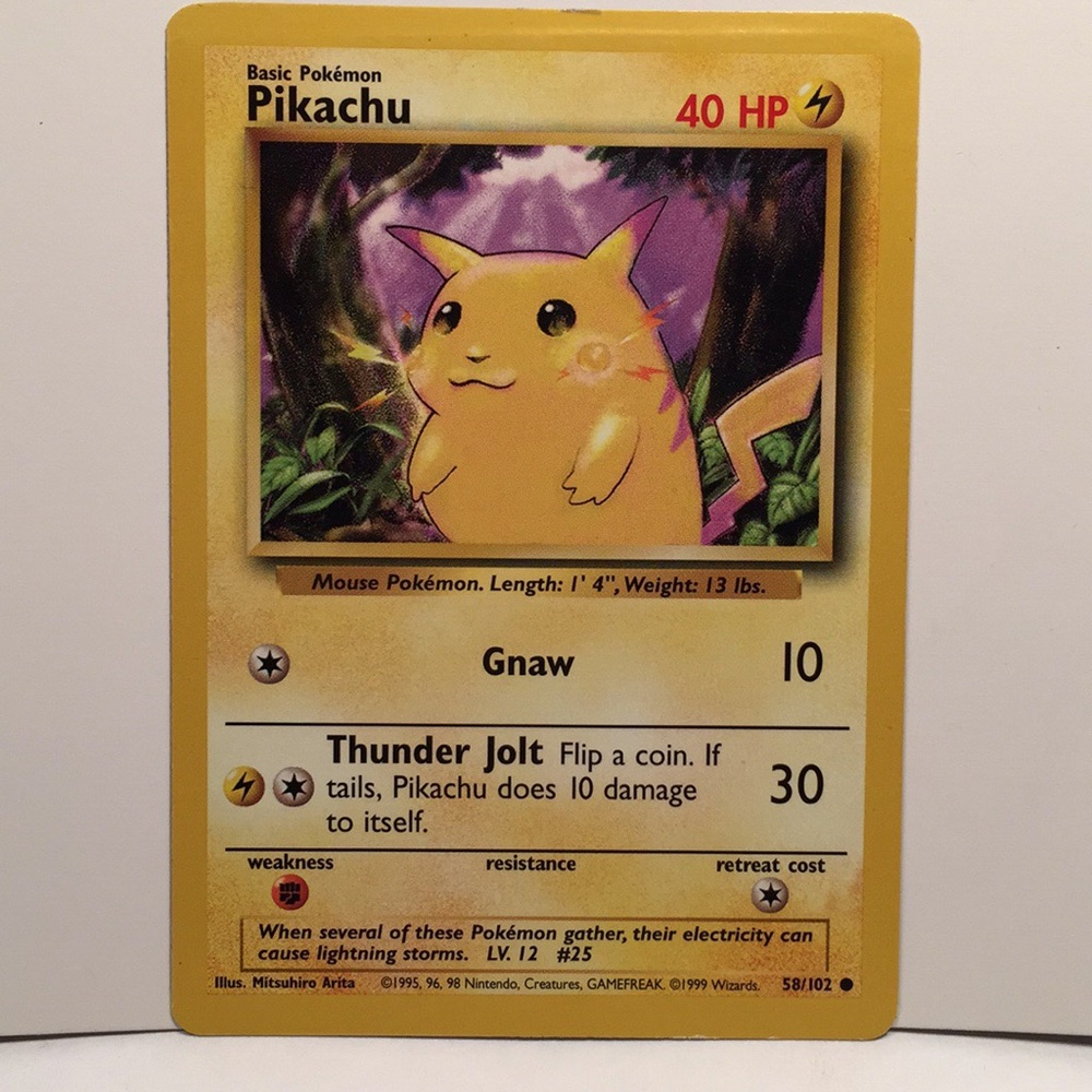 1995 shadowless purple cheek Pikachu Pokemon Card